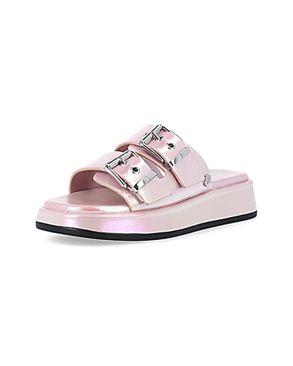 360 degree animation of product Girls Pink Iridescent Buckle slider Sandals frame-0