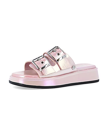 360 degree animation of product Girls Pink Iridescent Buckle slider Sandals frame-1