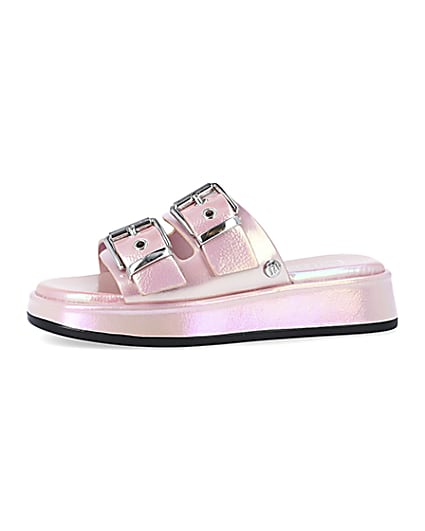 360 degree animation of product Girls Pink Iridescent Buckle slider Sandals frame-2
