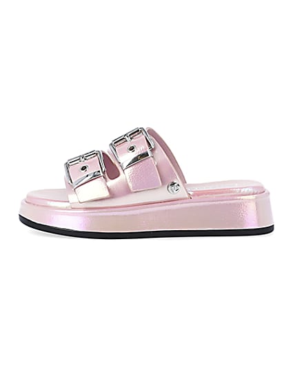 360 degree animation of product Girls Pink Iridescent Buckle slider Sandals frame-3