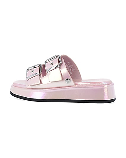 360 degree animation of product Girls Pink Iridescent Buckle slider Sandals frame-4