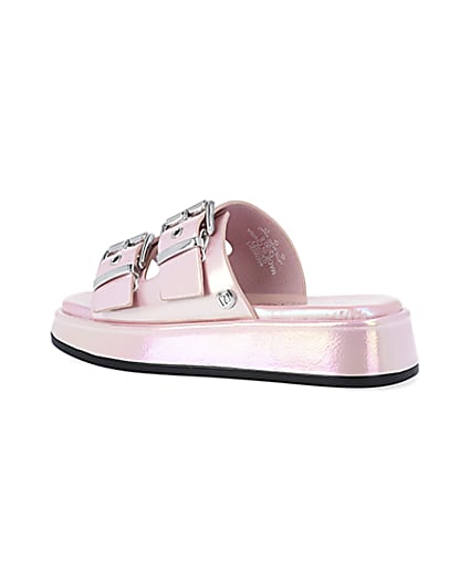 360 degree animation of product Girls Pink Iridescent Buckle slider Sandals frame-5