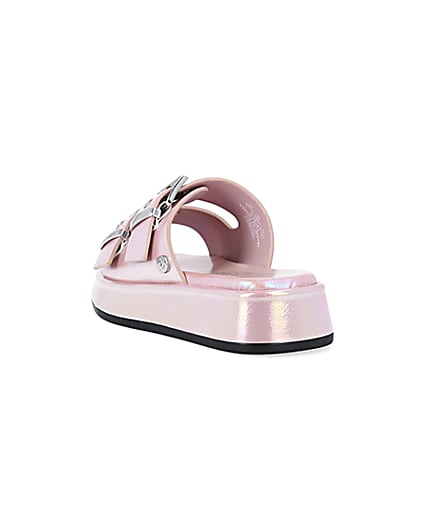 360 degree animation of product Girls Pink Iridescent Buckle slider Sandals frame-7