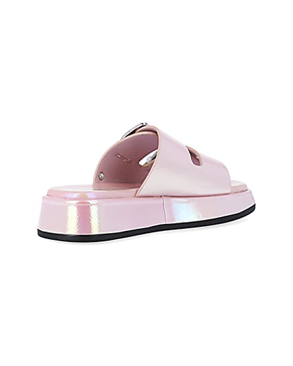 360 degree animation of product Girls Pink Iridescent Buckle slider Sandals frame-12