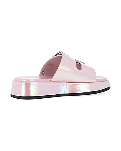 360 degree animation of product Girls Pink Iridescent Buckle slider Sandals frame-13