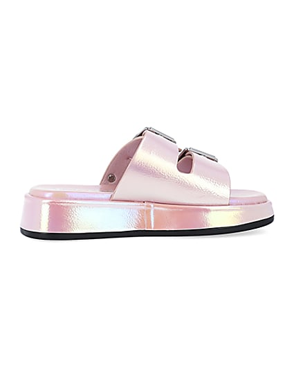 360 degree animation of product Girls Pink Iridescent Buckle slider Sandals frame-14