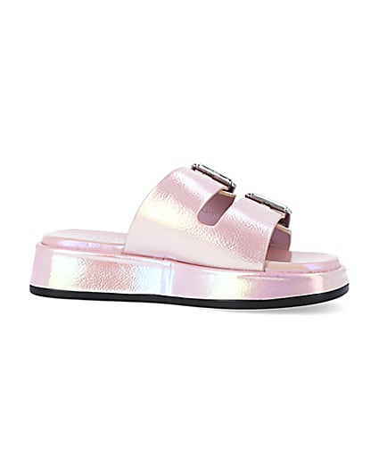 360 degree animation of product Girls Pink Iridescent Buckle slider Sandals frame-16