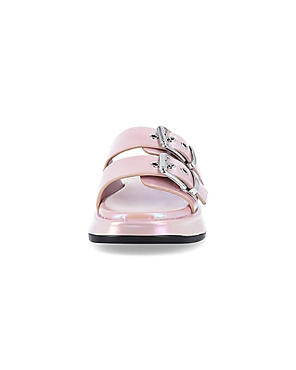 360 degree animation of product Girls Pink Iridescent Buckle slider Sandals frame-21