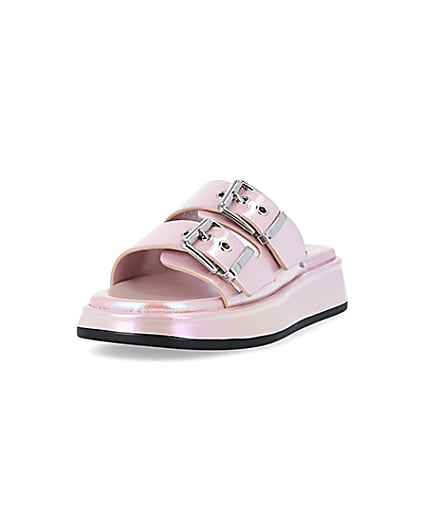 360 degree animation of product Girls Pink Iridescent Buckle slider Sandals frame-23