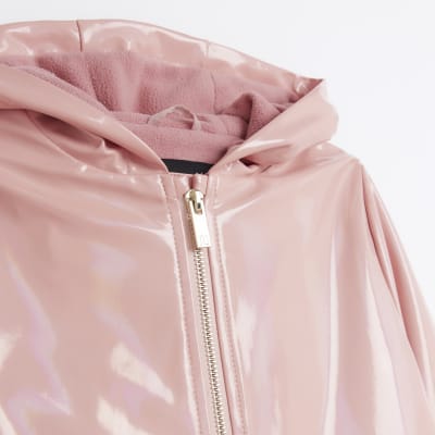 Girls pink iridescent rain mac