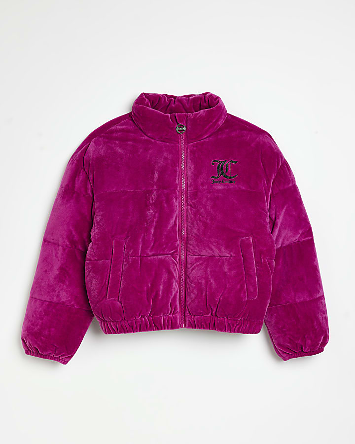 Girls Pink JUICY Couture Velour Puffer Coat