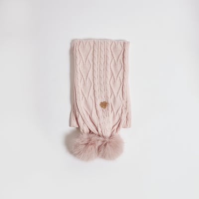 Girls Pink Knitted Pom Scarf