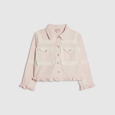 Girls Pink Lace Denim Shacket