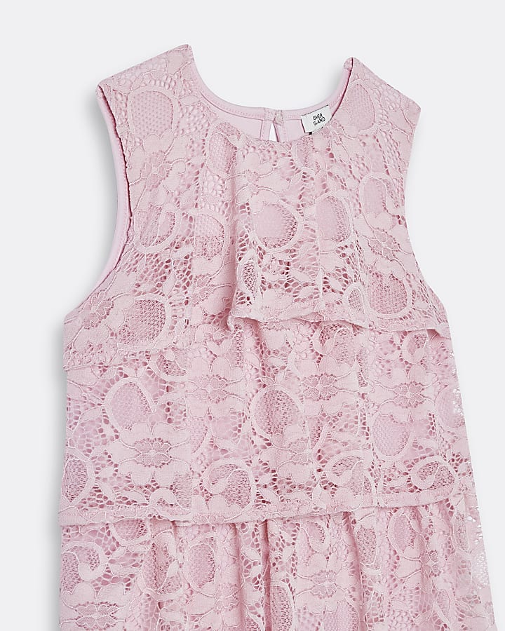 Girls pink lace frill dress