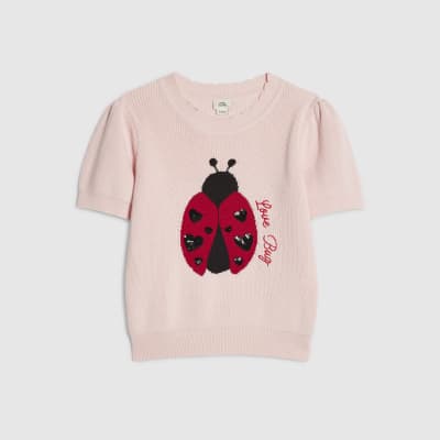 Girls Pink Ladybird Knitted T-Shirt