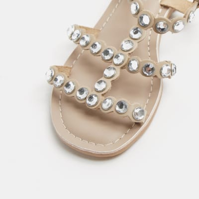 Girls pink leather gem sandals