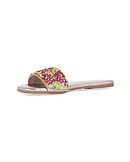 360 degree animation of product Girls pink leather slip on sequin sandals frame-1