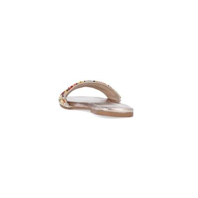 360 degree animation of product Girls pink leather slip on sequin sandals frame-8