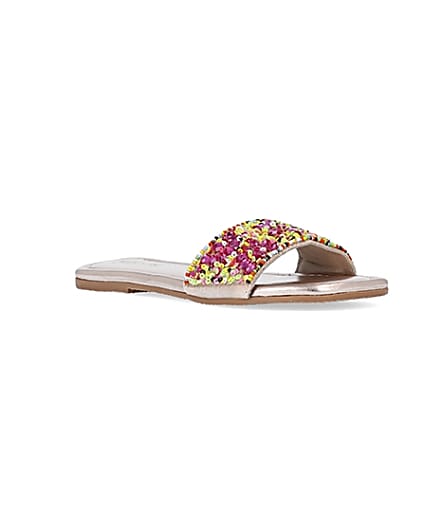 360 degree animation of product Girls pink leather slip on sequin sandals frame-18