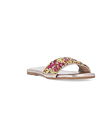 360 degree animation of product Girls pink leather slip on sequin sandals frame-19