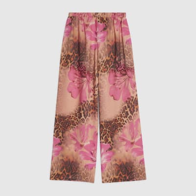 Girls Pink Leopard Print Wide Leg Trousers