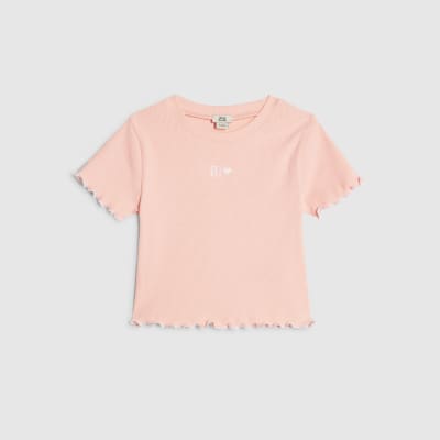 River Island Girls Pink Lettuce Hem Crop T-Shirt