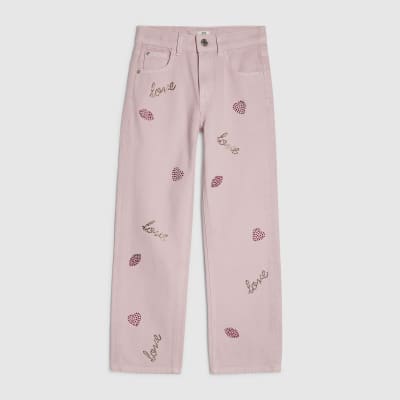 Girls Pink Lips Straight Jeans