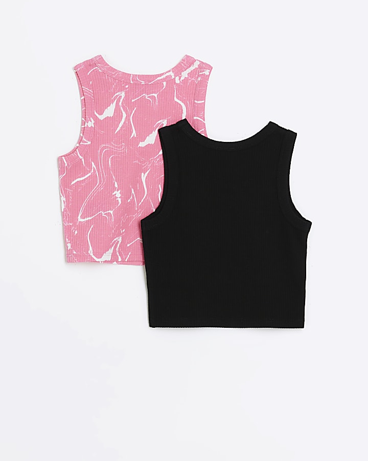 Girls pink marble print tank top 2 pack