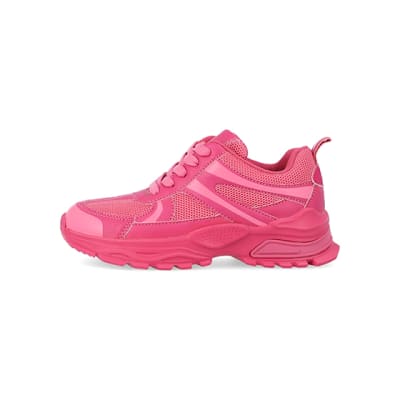 360 degree animation of product Girls pink mesh chunky trainers frame-3