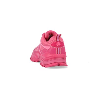 360 degree animation of product Girls pink mesh chunky trainers frame-8