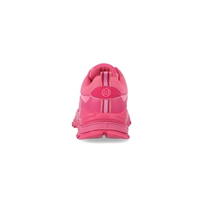 360 degree animation of product Girls pink mesh chunky trainers frame-9