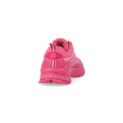 360 degree animation of product Girls pink mesh chunky trainers frame-10