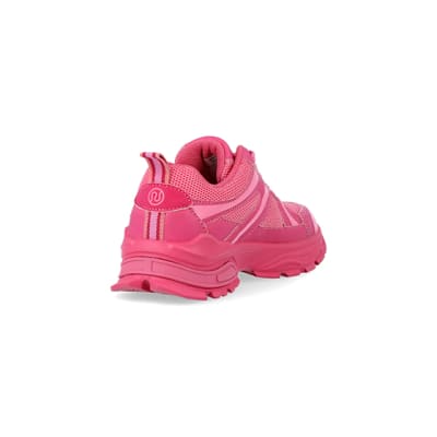 360 degree animation of product Girls pink mesh chunky trainers frame-11