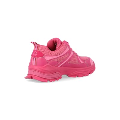 360 degree animation of product Girls pink mesh chunky trainers frame-12