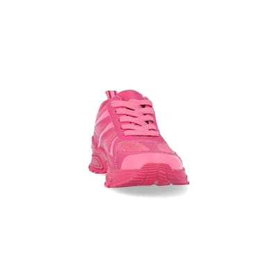 360 degree animation of product Girls pink mesh chunky trainers frame-20