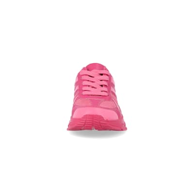 360 degree animation of product Girls pink mesh chunky trainers frame-21