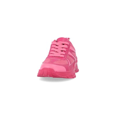 360 degree animation of product Girls pink mesh chunky trainers frame-22