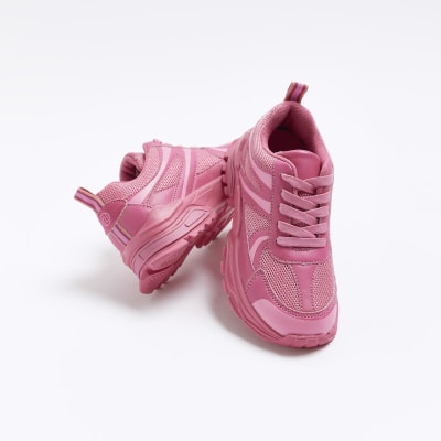 Girls pink mesh chunky trainers
