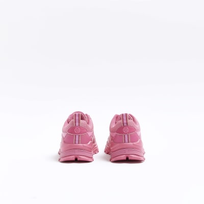 Girls pink mesh chunky trainers