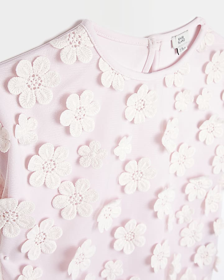 Girls pink mesh flower t-shirt