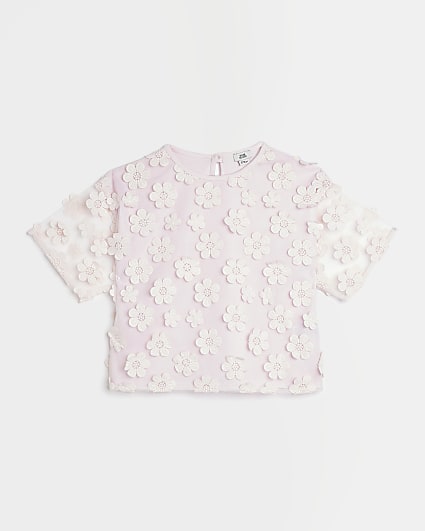 Girls pink mesh flower t-shirt