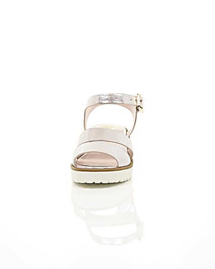 360 degree animation of product Girls pink metallic chunky sandals frame-3