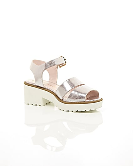 360 degree animation of product Girls pink metallic chunky sandals frame-7