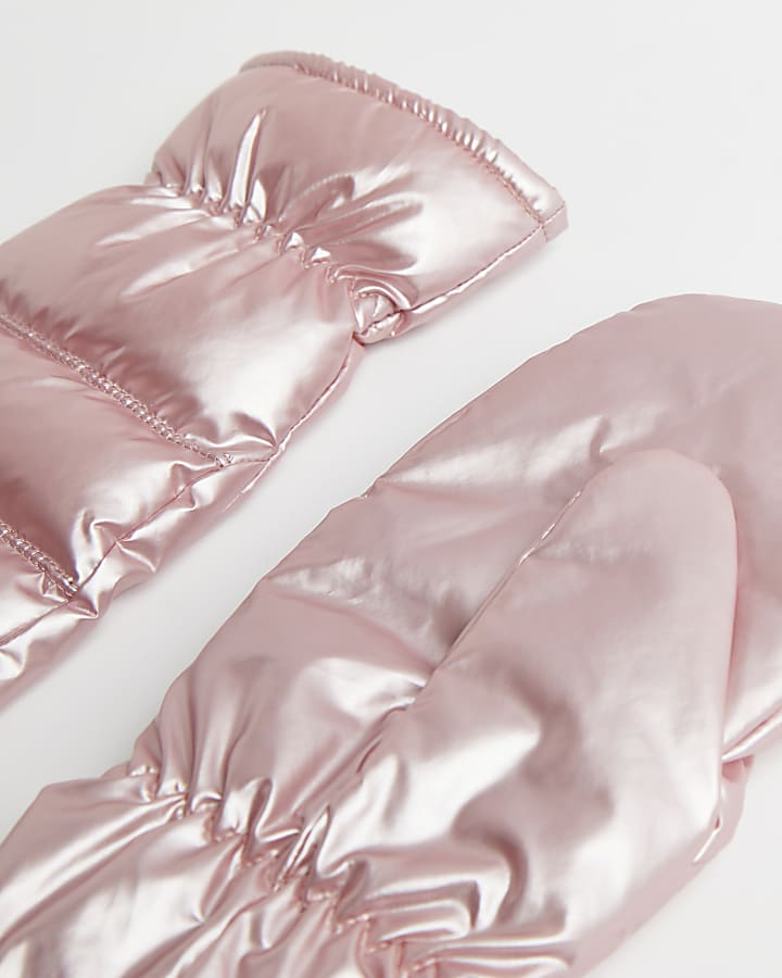 Girls pink metallic padded gloves