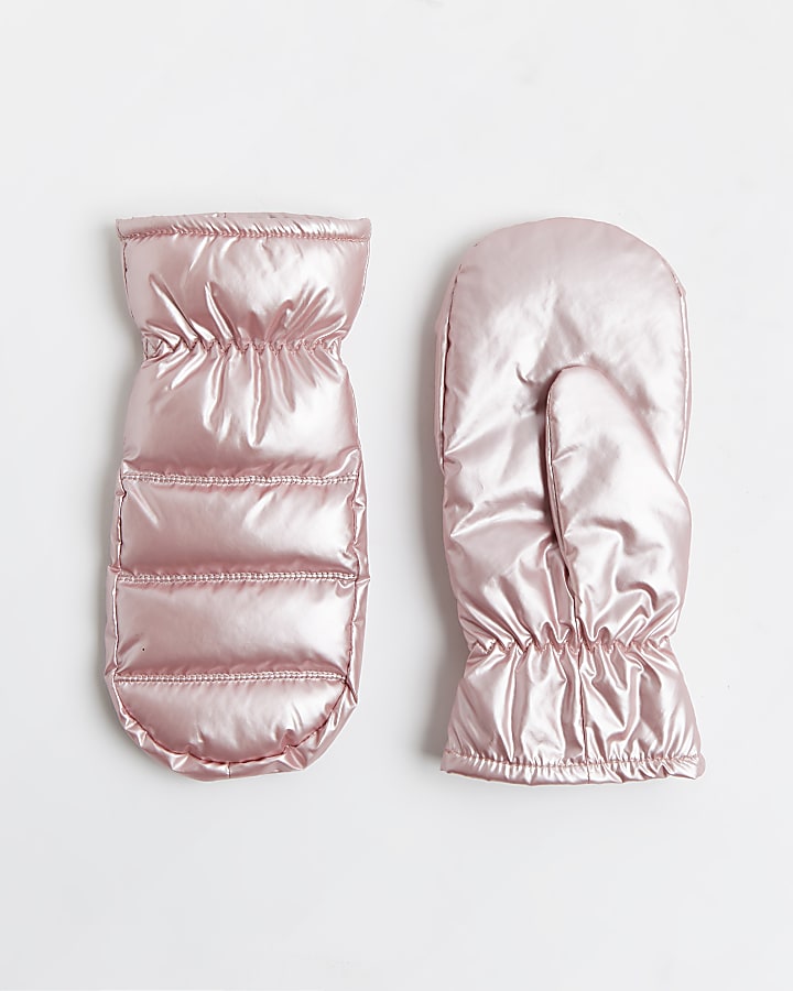 Girls pink metallic padded gloves