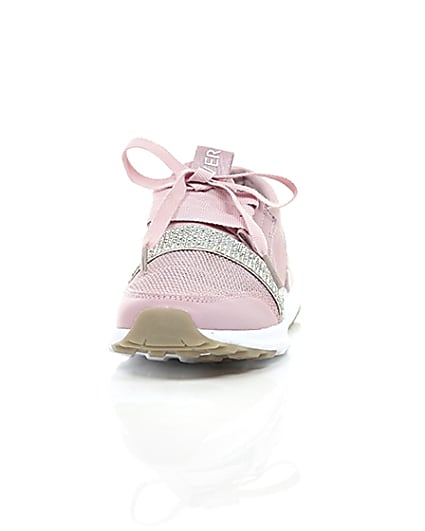 360 degree animation of product Girls pink metallic runner trainers frame-3