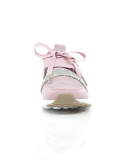 360 degree animation of product Girls pink metallic runner trainers frame-4