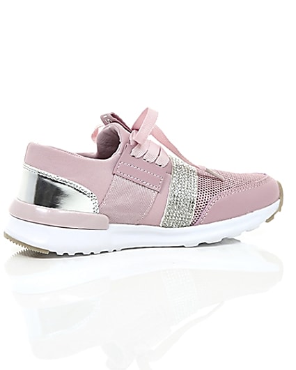 360 degree animation of product Girls pink metallic runner trainers frame-11