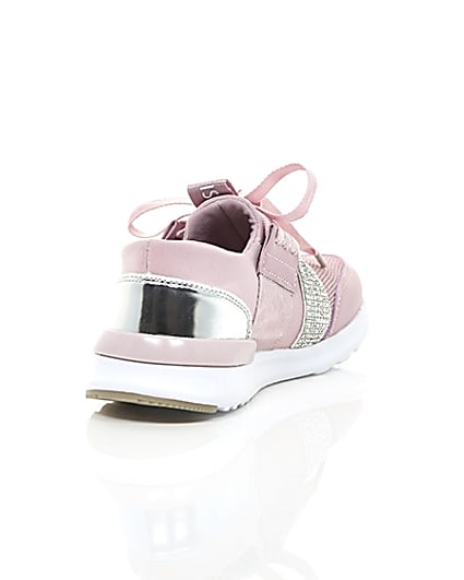 360 degree animation of product Girls pink metallic runner trainers frame-14