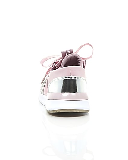 360 degree animation of product Girls pink metallic runner trainers frame-16
